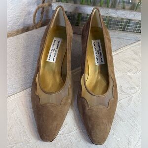 Vtg 80s Gruppo Italiano for Saks Fifth Avenue‎ Taupe Suede Mesh Kitten Heels 9B